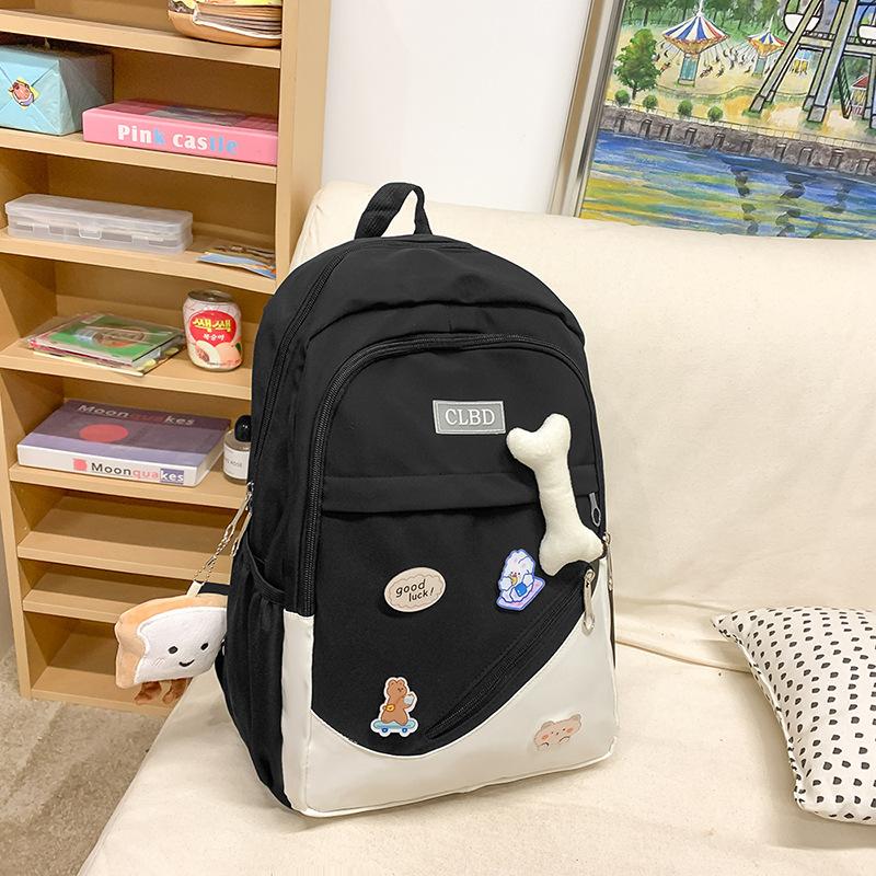 Schoolbag New Schoolbag Women's Japanese Small Fresh Cartoon Cute Middle School Backpack Contrasting Color Simple Junior High School Backpack
