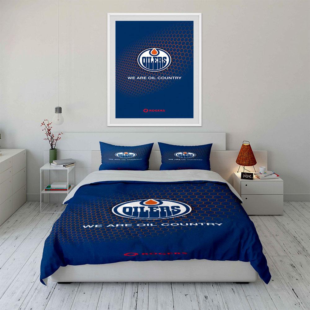 Oilers Logo Bedding Set - Blue Honeycomb Design Print Bedding Set Duvet Cover Pillowcases (1* Duvet Cover 2* Pillowcases Do Not Include Comforter)