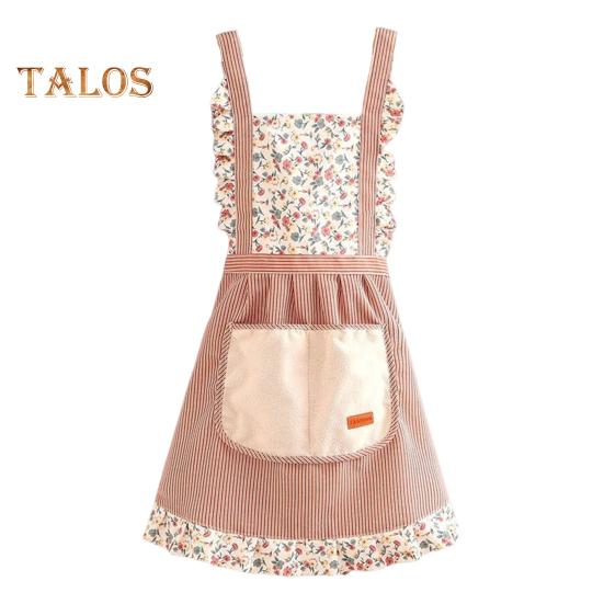 

Элегантный фартук принцессы, устойчивый к пятнам цветочный фартук с регулируемыми лямками и карманами, дышащий фартук-нагрудник для готовки и садоводства для женщин кофейный