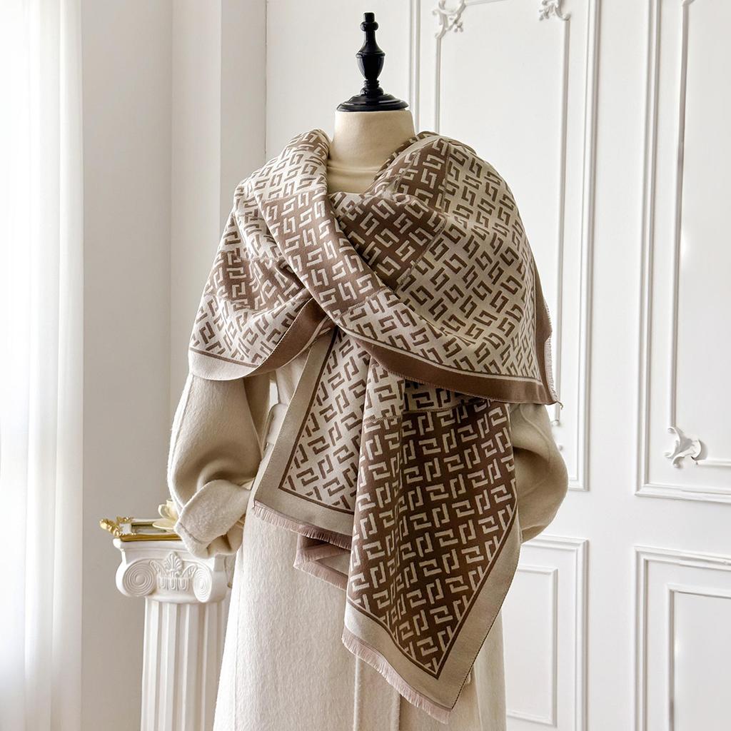 2025 Women's Luxury Brand Cashmere Winter Shawl - Vintage Allover Pattern Printed with Tassels, Pashmina Wrap & Bandana