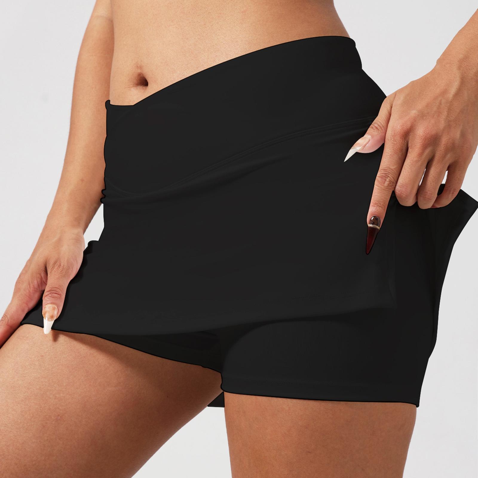 Women s Fake Two-Piece Tennis Skirt Tight Cross Waist -Light Skirt Casual Sports Fitness Yoga Skirt L