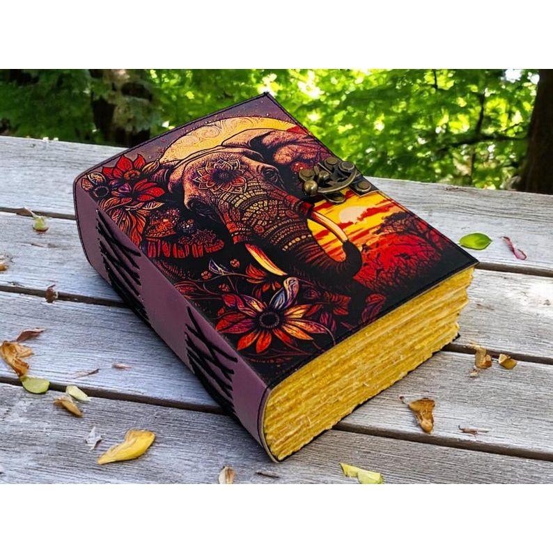 Handmade Elephant Mandala Leather Spiritual  Journal with Lock Boho Notebook Writing Journal for Writers, Artists Gift for Women