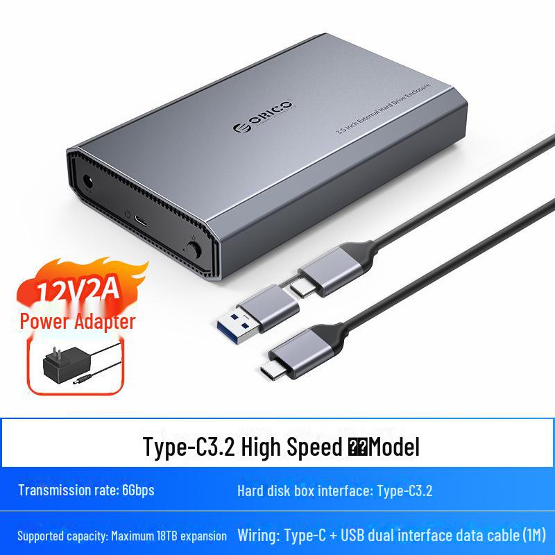 

Корпус для мобильного жесткого диска ORICO 3,5/2,5 дюйма, внешний считыватель USB 3.0 Type-c3.1, suitable for 2.5/3.5 hard disk 6Gbps