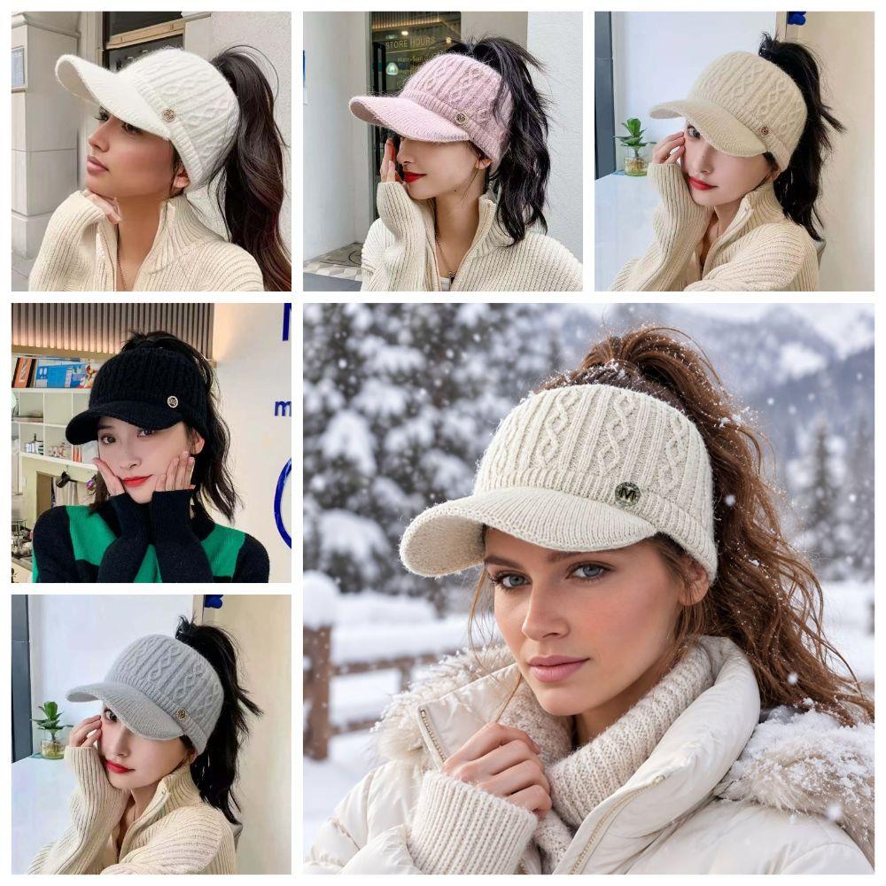 with Ear Flaps Winter Women's Hat Knitted Open-Top Ponytail Hat M Letter Baseball Cap  Teenage