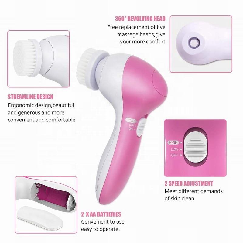 Electric 5 IN 1 Electric Facial Cleaner Brush Wash Machine Spa Skin Care Massage Blackhead Cleaning Facial Cleanser Tools