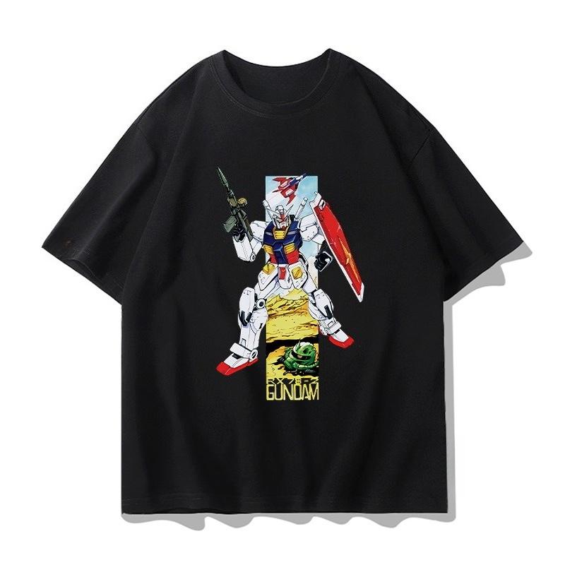 Mobile Suit Gundam Animation Derivatives Loose Shortsleeved Mens and Womens Tshirts Summer Mecha Printing Casual Clothing