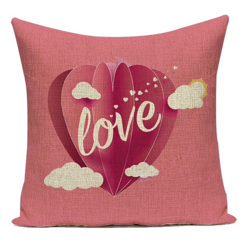 Square Valentine'S Day Lovers Couple Throw Pillow Case Hearts Balloons Print Pillowcase For Sofa Seat Hotel Home Pillow Cover