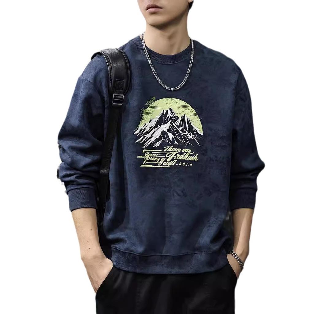 Autumn And Winter Heavy Tie-Dye Washed Men'S Sweater American Trendy Brand Printing Long-Sleeved Autumn Loose Casual Jacket