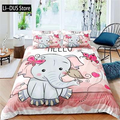 Duvet Cover Cartoon Elephant Cute Animal Girls Boys Kawaii Room Decor Flower Branches Duvet Cover Cartoon Elephant Purple Blue