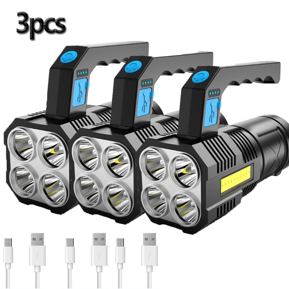 Portable LED Quad Core Strong Light Flashlight USB Rechargeable Waterproof Handheld Lantern Flashlights for Outdoor Camping