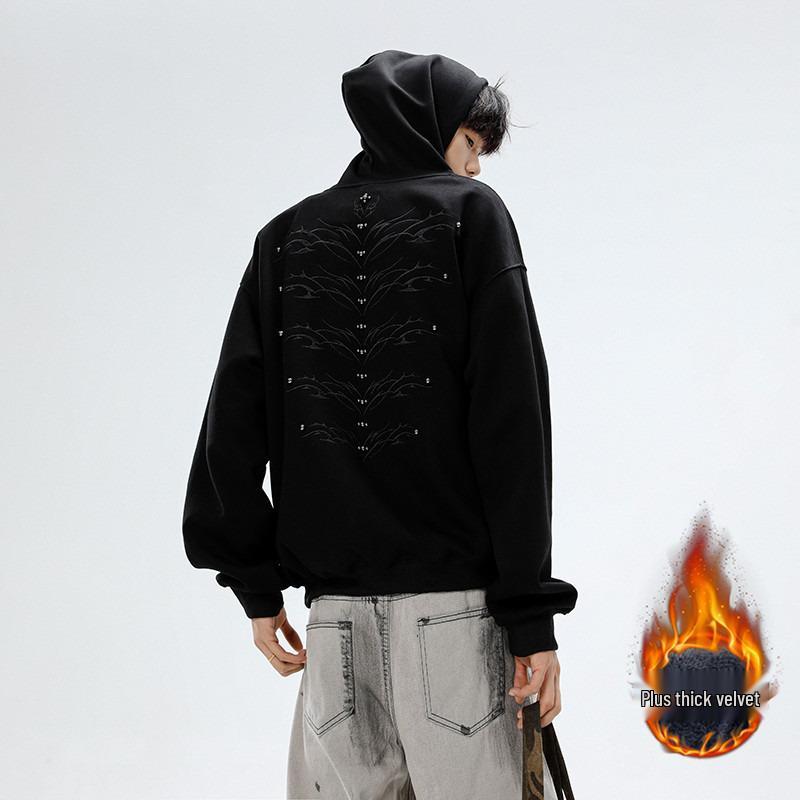 Унисекс ретро худи с вышивкой бисером, на флисовой подкладке L