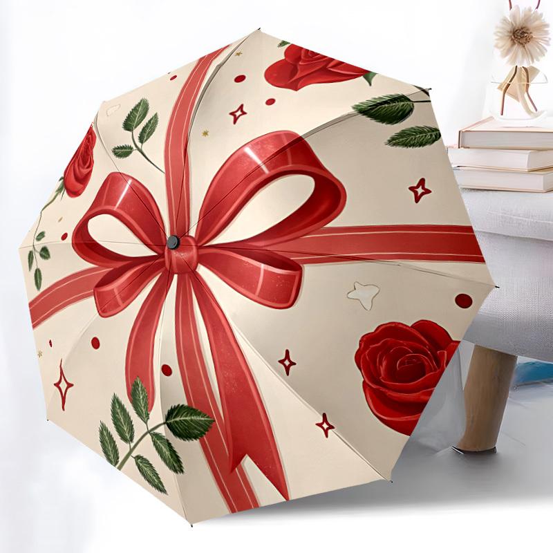 

1pc Red Bow Automatic Open/Close Umbrella - Compact Travel Umbrella, Gift for Birthday, Holiday yy260106008