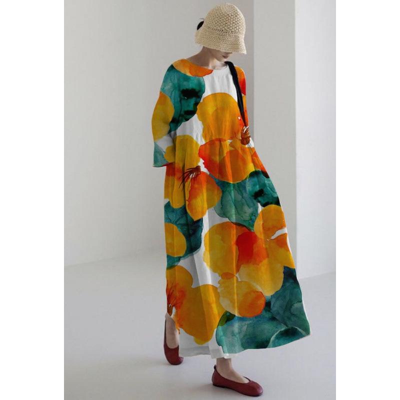 Damen Sommer Übergröße Gestreiftes Print Maxikleid, Lässiges Lockeres Rundhals Kurzarm Oversized A-Linien-Kleid