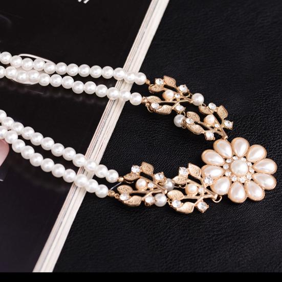Yousheng Women Necklace Bohemian Elegant Double-layer Sun Flower Pendant Geometric Ladies Faux Pearl Choker Necklace Jewelry Decoration Gift for