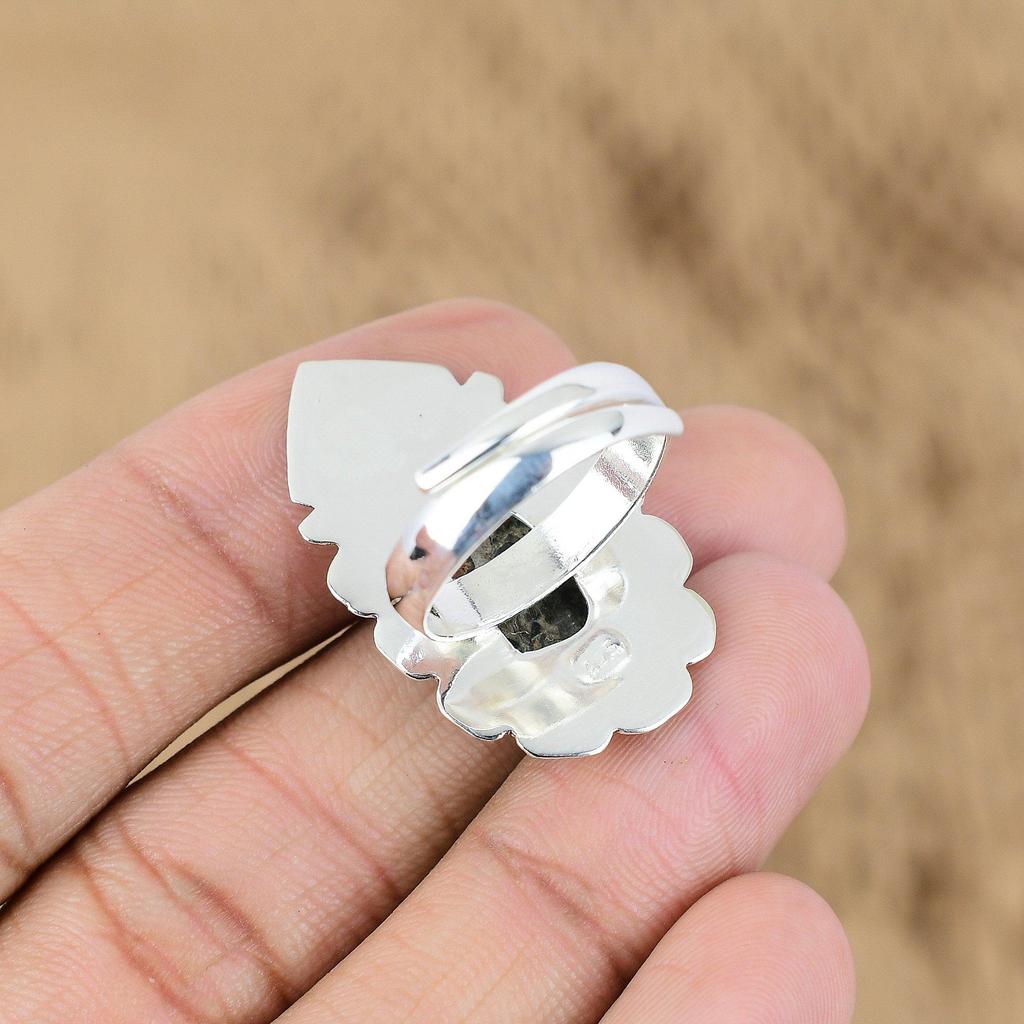 Geschenk für Sie 925 Silber Natürlicher Leopardenjaspis Versprechen Verstellbarer Ring