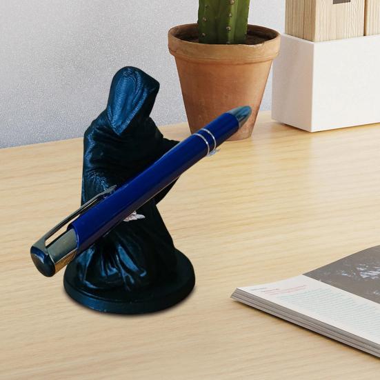 Kneeling Grim Reaper Pen Holder Halloween 3D Printed Black Robe Ghost Stationery Pencil Stand Home Office Desktop Decoration Ornament