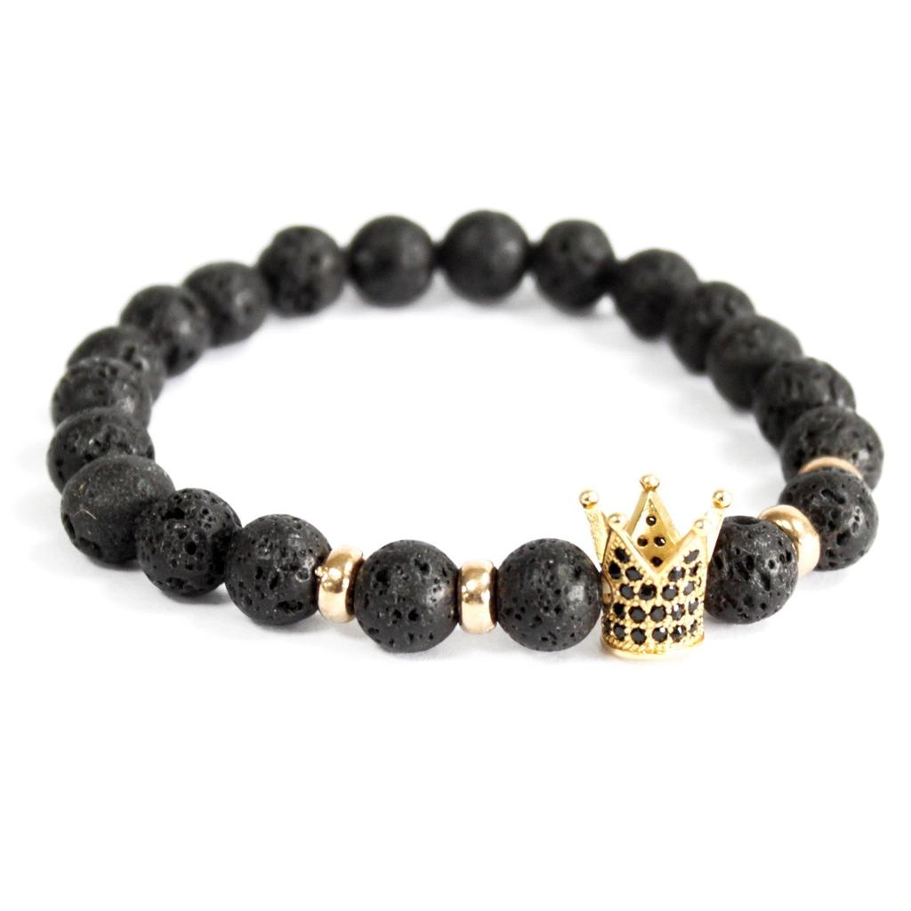 Lava Stone Bracelet Crystal Gemstone Gold Crown