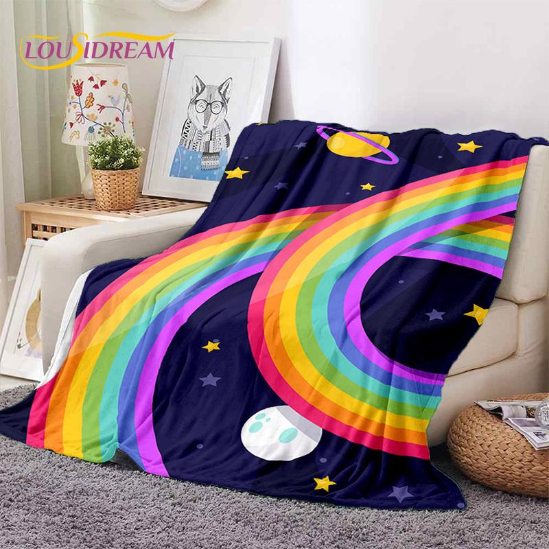Rainbow Colour Illusion Cartoon Soft Flannel Blankets,Throw Blanket Comfortable Blanket for Picnic Beds Sofa Home Bedroom Gifts