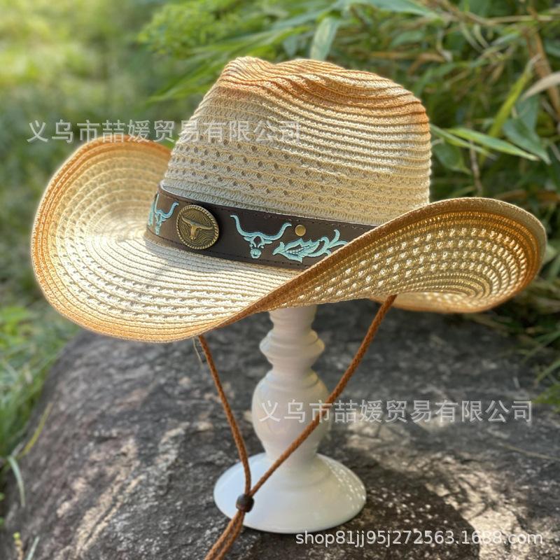 New jazz straw hat women's summer outdoor travel shading vacation Tibetan hat western cowboy hat men