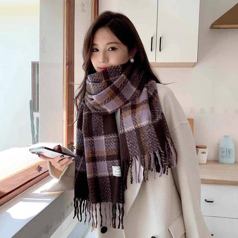 Scarf autumn and winter women's new autumn and winter atmosphere plaid scarf high-end scarf