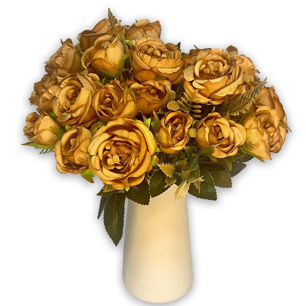 

DIY Шелковые украшения для дома на осень Свадебный букет для вечеринки Искусственный цветок Искусственная роза Зеленый пион темный кофе