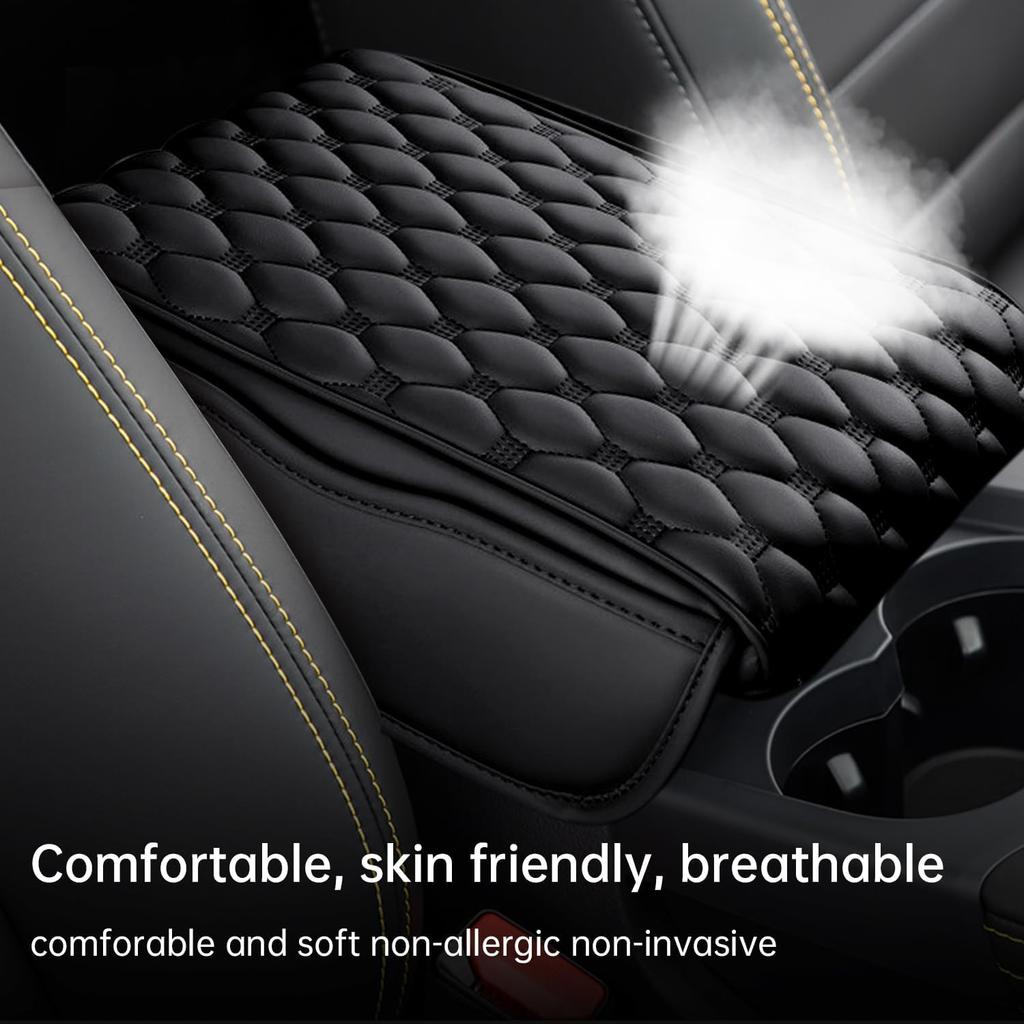 Center Console Cover For Cars, Trucks & SUVs - Ergonomic Pain Relief With Memory Foam Leather | Non-Slip Waterproof Design & 2 Organizer Pockets