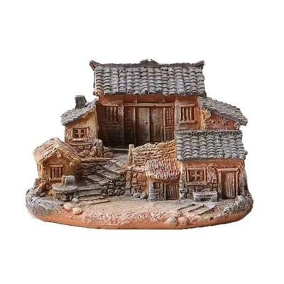 Altes Bauernhaus Miniatur, Nostalgisches Mini-Landhaus Harz-Ornament, Rustikales Mini-Haus Dekoration für Schreibtisch Mikro-Landschaften Bonsai-Blumentopf
