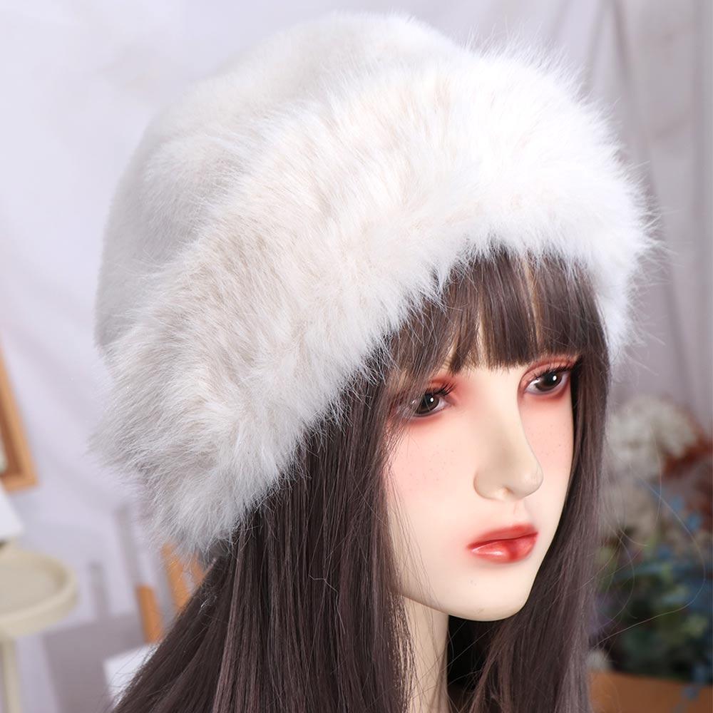 

Trendy Korean Faux Fur Bucket Hat Thicken Warm Luxury Hat Outdoor Casual Winter Fluffy Hats Girls белый