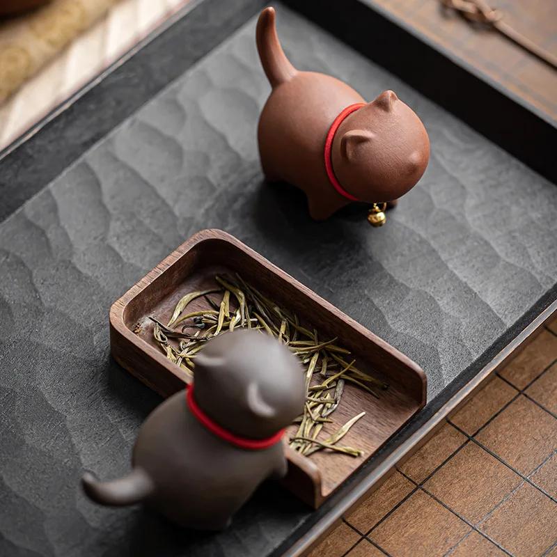 Creative Kitten Modeling Ceramic Kung Fu Accessories Purple Clay Tea Set for Pets Cute Cat Raise Tea Fun Home Tea Art Ornaments