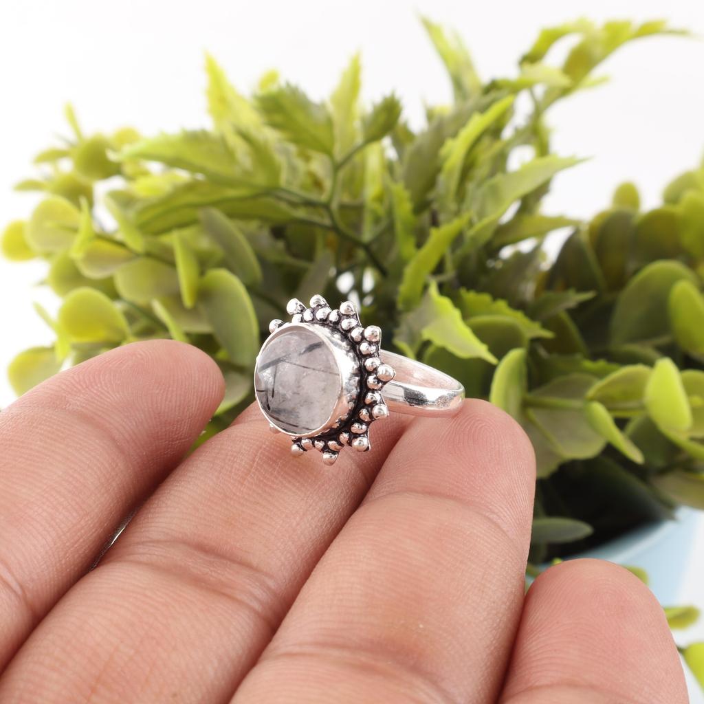 Black Rutile Gemstone Jewelry, 925 Sterling Silver Ring, Beautiful Silver Jewelry, Handmade Bohemian Ring For Wedding Gift