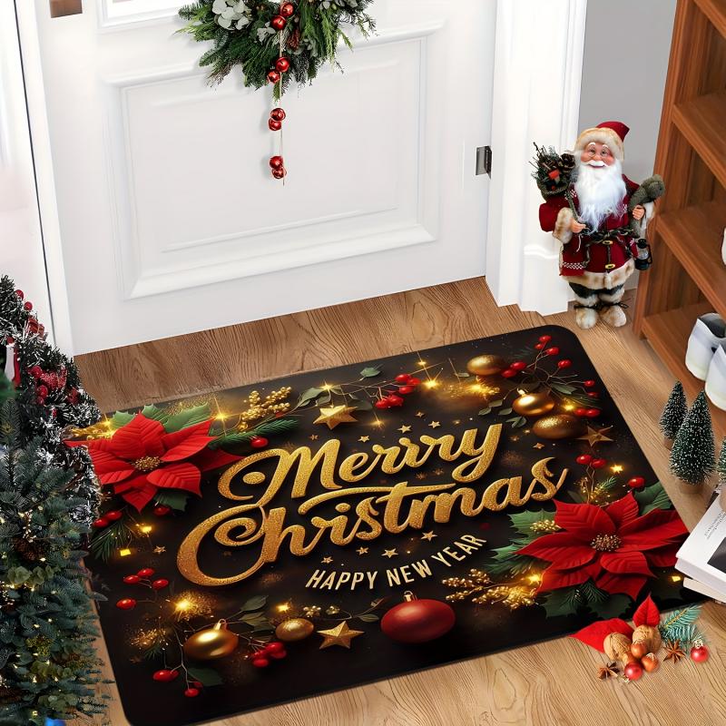 VIKAMA Merry Christmas Welcome Floor Mat Indoor Outdoor Entrance Kitchen Bedroom Bathroom Entryway Rug Happy New Year Home Decor