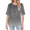 Shirts For Women Trendy Round Neck Button T Shirts Printed  Blouse Half Sleeve Tops For Women