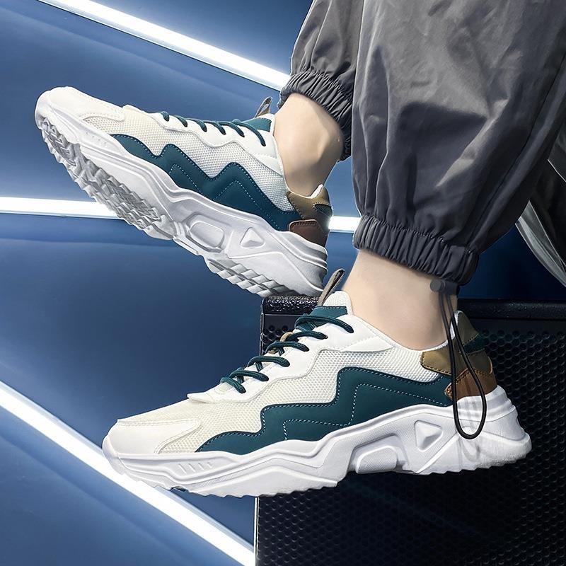 Adidași de platformă la modă pentru bărbați, noi de toamnă, cu vârf jos, plasă, cu șireturi, pantofi de alergare pentru bărbați, culoare mixtă, versatili, cu talpă groasă vulcanizată