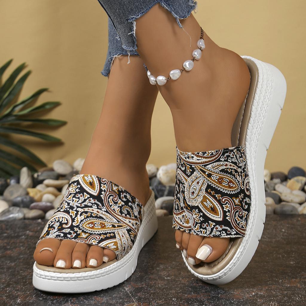 Fashion Women Slippers Colorful Tribal Pattern Fashion Platform Sandals Summer Comfortable Beach Shoes Women Wedge Slippers Slides Women