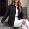 Women's Casual Loose Fit Denim Jacket with Lapel Collar, Drop Shoulder, Long Sleeve, Single Breasted, Two Large Patch Pockets