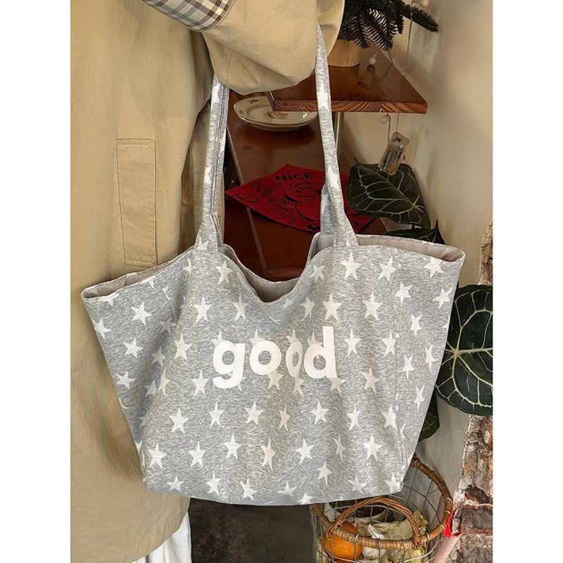 Korean-style Double-sided Back Star-letter Large-capacity Casual Tote Bag for Commuting, Shoulder Bag