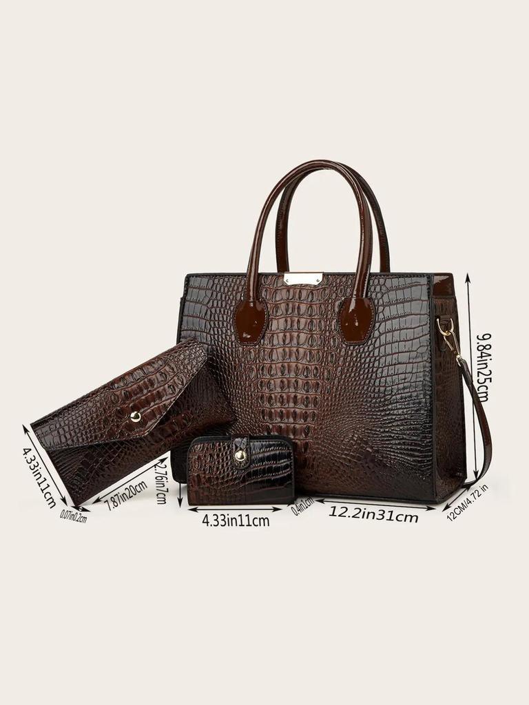 2025 Stor Kapacitet Krokodilmönster Axel- & Crossbody Tote Bag: Europeisk-amerikansk tredelad uppsättning