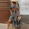 Ladies' Summer Loose Half-sleeved V-neck Blouse With Loose And Tight Waistline Casual Dress