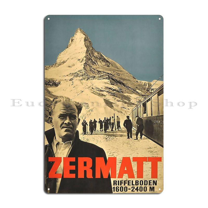 Matterhorn Zermatt Switzerland Ski Poster Vintage Swiss Alps Landscape Metal Wall Retro Printing Plaques Tin Sign Poster 20x30cm