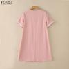 ZANZEA Women Eelgant Casual V-Neck Summer Short Sleeve Dress