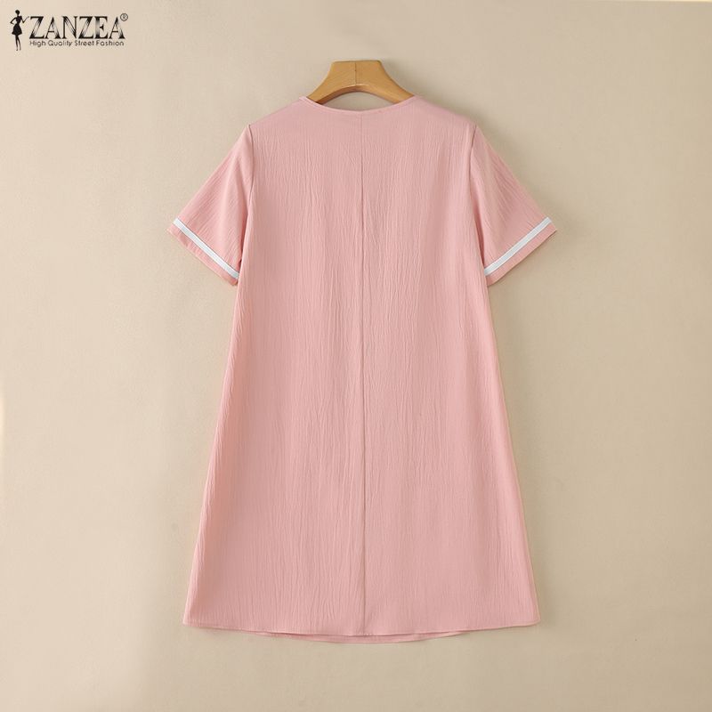ZANZEA Women Eelgant Casual V-Neck Summer Short Sleeve Dress