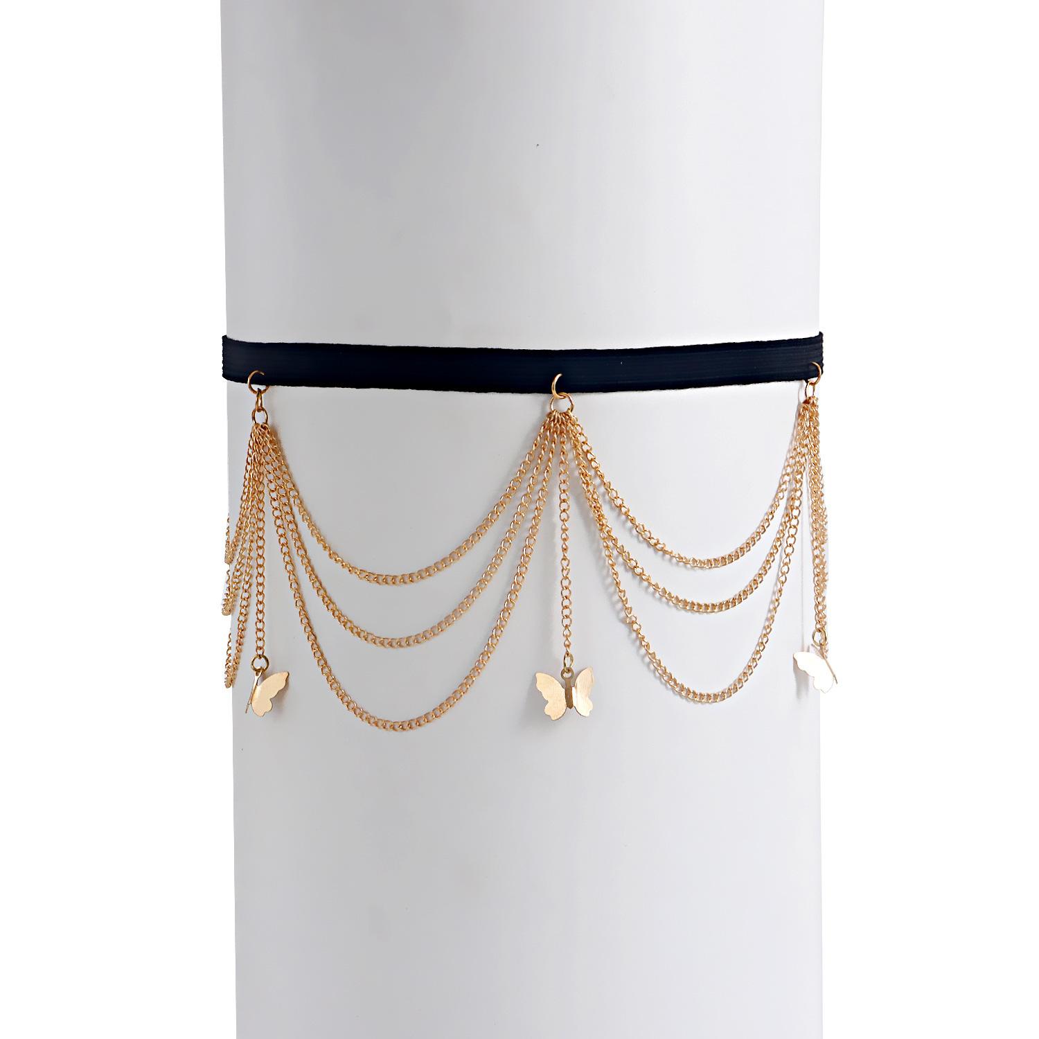 Europe, America, Street Tide Multi-layer Butterfly Tassel Chain Thigh Accessories Women, Summer Casual Sexy Body Chain