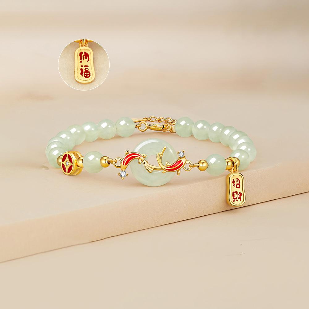 Girlfriend holiday gift Hetian jade ladies bracelet new luxury high-grade green pearl hand beads strings gift hand jewelry