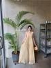 2026 French Yellow Spaghetti Strap Sleeveless Dress for Women - Summer Beach Fairy Long Dress