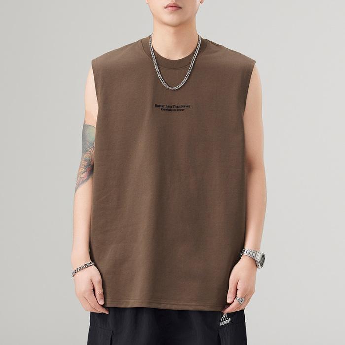 Latest Summer 210g Heavy Printed Vest Mens Comfortable Fit Craned Sleeveless T-shirt Japanese Classic Style
