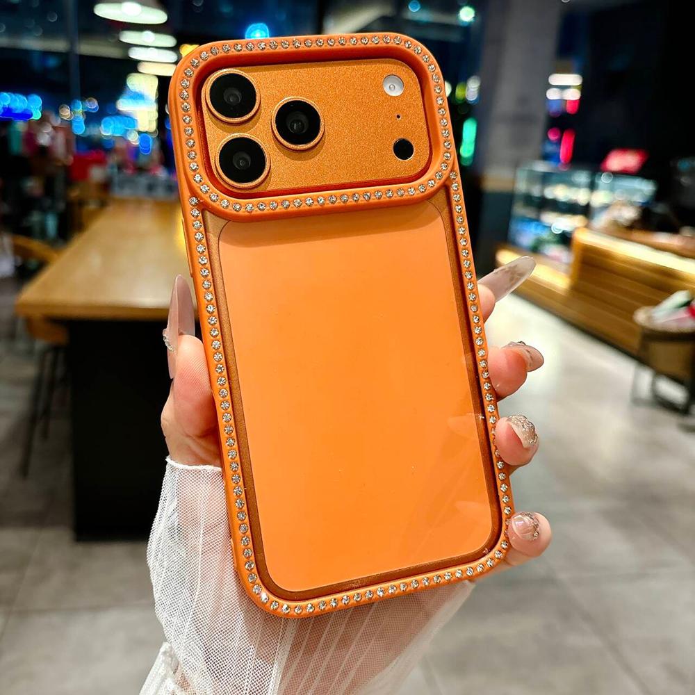 

Розкішний прозорий чохол для телефону з діамантами та камінням для iPhone 17 16 15 14 13 12 Pro Max Plus 17Pro Блискучий бампер Прозора задня кришка For iPhone 12 помаранчевий