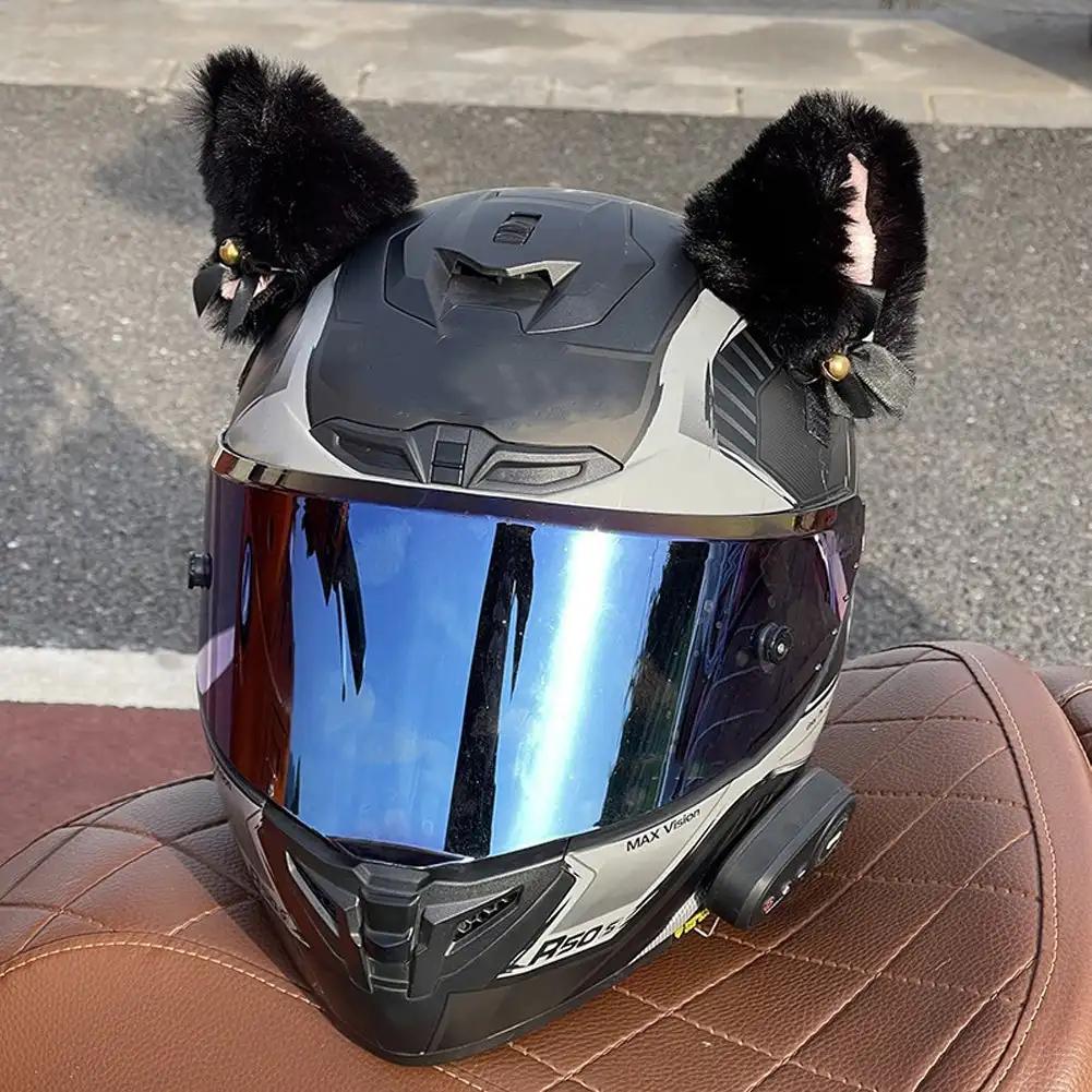 2Pcs Motorcycle Helmet Plush Cat Ears Stickers Decoration Motocross Helmet Cosplay Plush Full Face Off Road Helmet Decor
