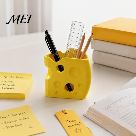 Modern Minimalist Desk Organizer Cheese Shape Storage Box, Cute Yellow Plastic Organizer, 3D Printing Stable Base for Table Creative Ornament