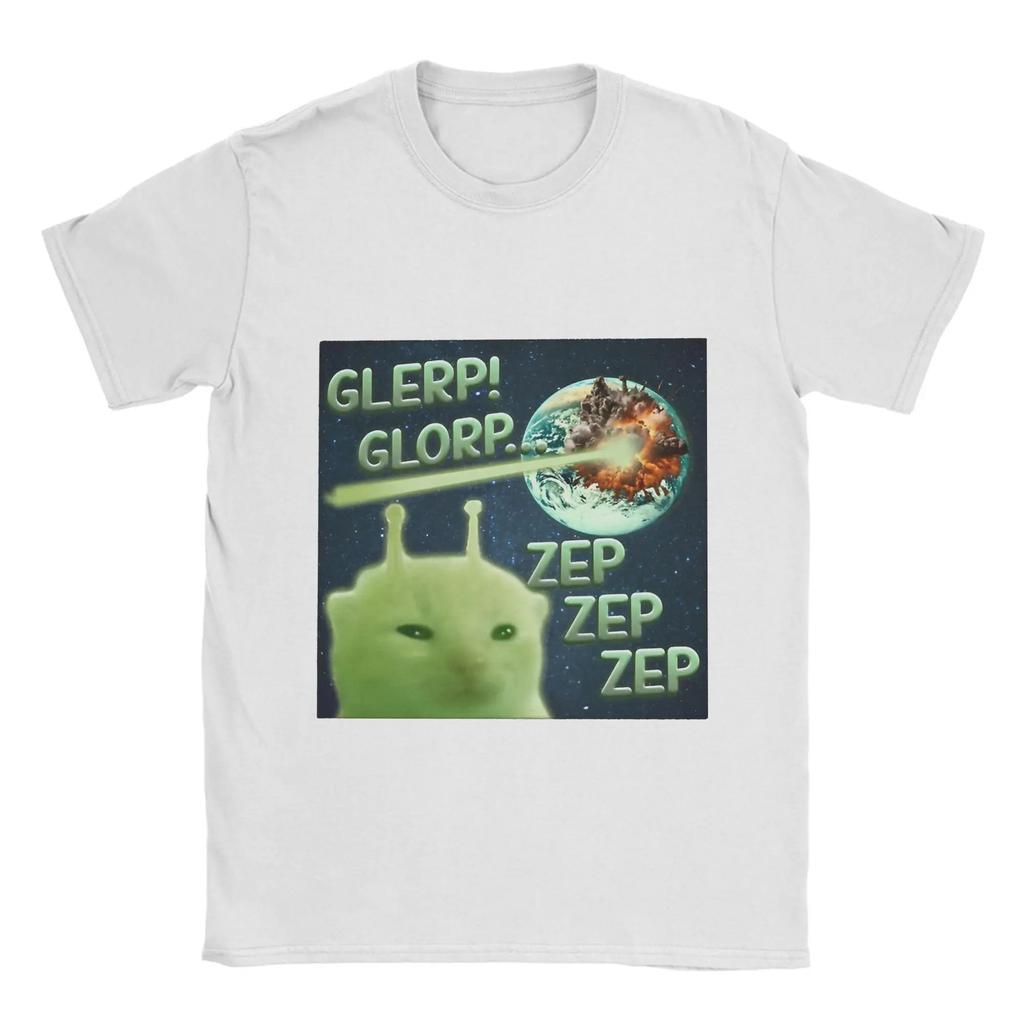 Men's Glorp Funny Alien Cat Brainrot Meme T Shirts Pure Cotton Clothes Crazy Short Sleeve O-Neck Oversized High Quality Soft Tee
