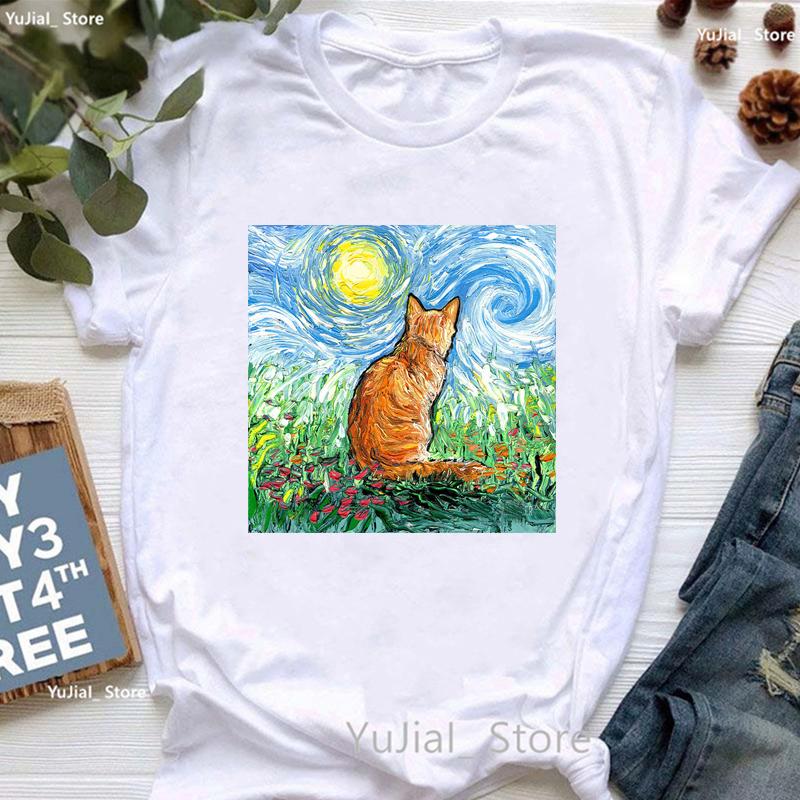Vintage T Shirt Girls Starry Sky Chihuahua Bulldogaussieyorkshire Terriercatrabbit Print T Shirt Unisex Aesthetic Clothes